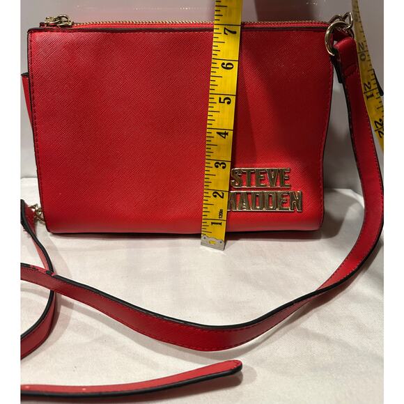 Steve Madden Logo Women’s Zip Crossbody Shoulder Bag designer Cherry Red Evening - Picture 2 of 11